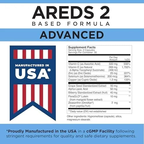 Viteyes AREDS 2 Advanced Macular Support with Bilberry, Grape Seed, Lutein, Selenium, Natural Vitamin E, Allergen Free, Eye Vitamins for Vision Support, 60 Count | Supports Macular Health thumbnail 8