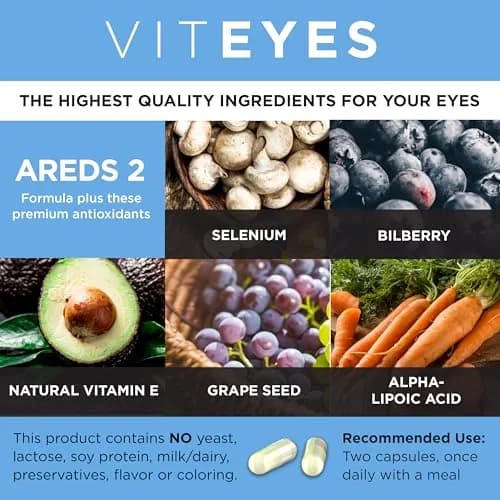 Viteyes AREDS 2 Advanced Macular Support with Bilberry, Grape Seed, Lutein, Selenium, Natural Vitamin E, Allergen Free, Eye Vitamins for Vision Support, 60 Count | Supports Macular Health thumbnail 3