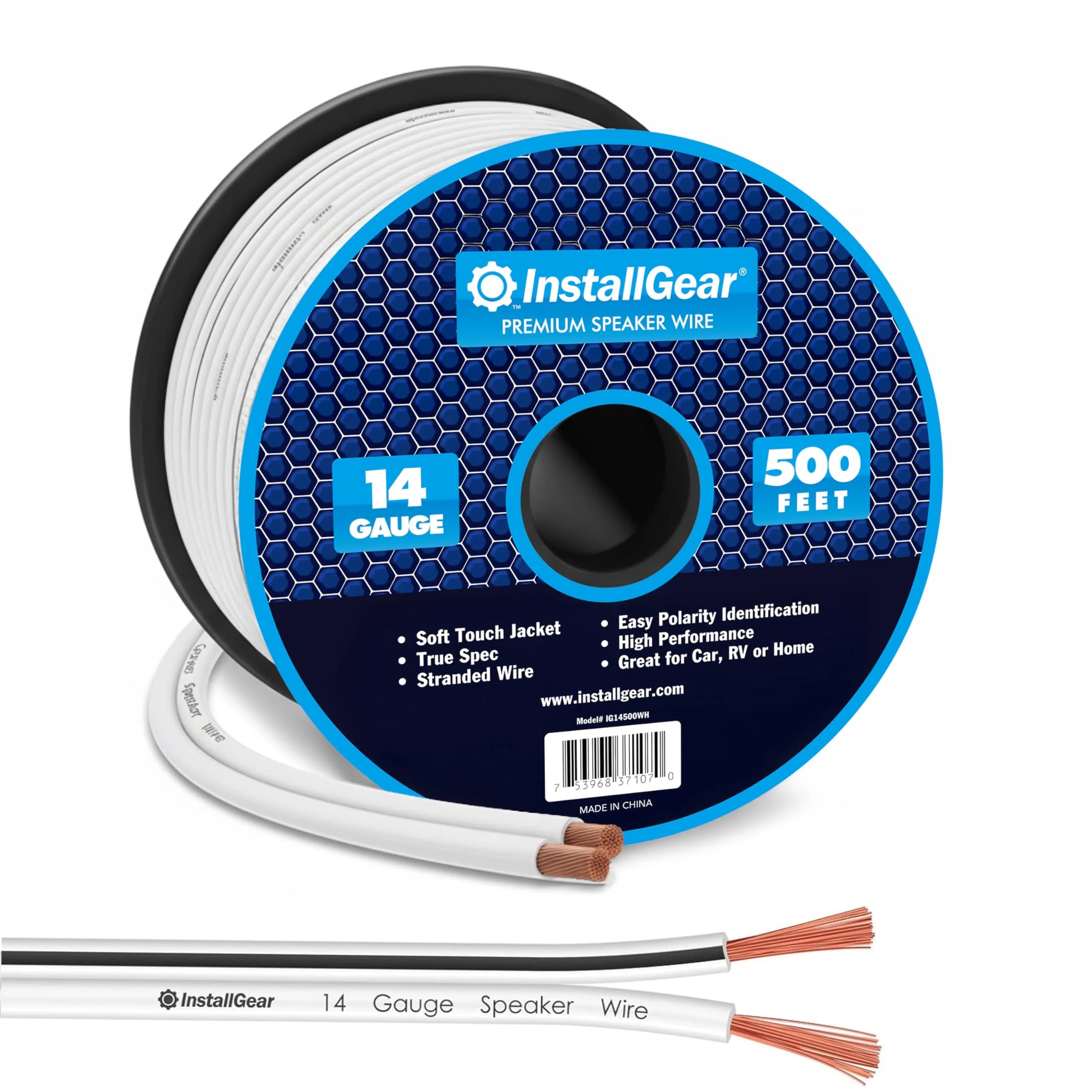 InstallGear 14 Gauge AWG Speaker Cable 100ft White | Durable Marine & Automotive Wire