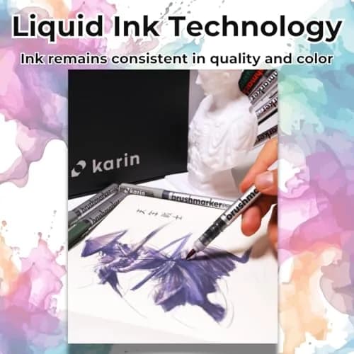 Karin Brushmarker Pro 12pc Basic Colors Brush Tip Markers Set | Blendable Water-Based Professional Grade Markers for Adults and Artists thumbnail 4
