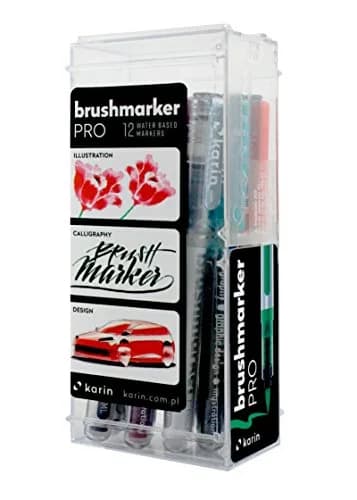 Karin Brushmarker Pro 12pc Basic Colors Brush Tip Markers Set | Blendable Water-Based Professional Grade Markers for Adults and Artists thumbnail 3