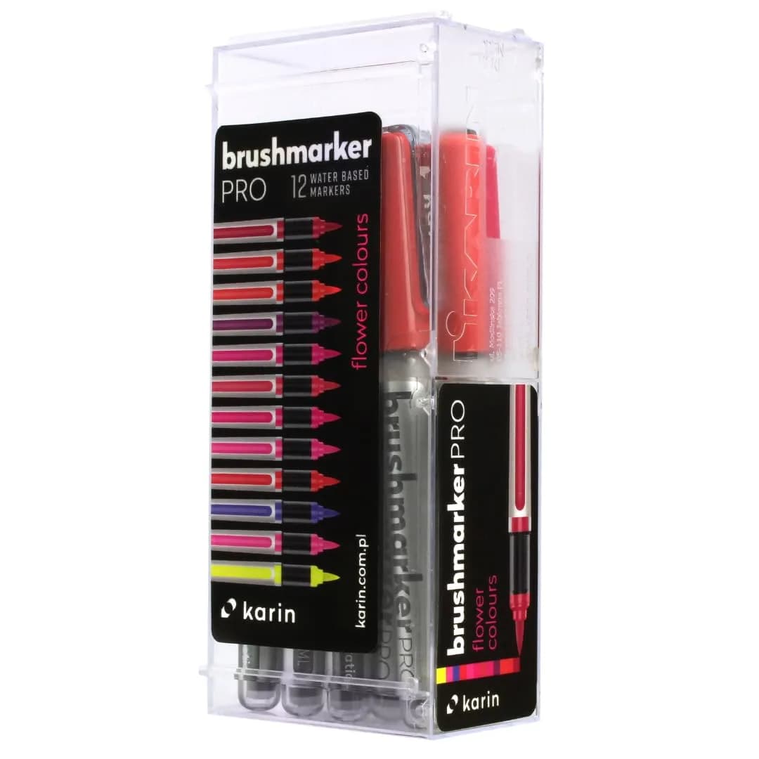 Karin Brushmarker Pro 12pc Flower Colors Brush Tip Markers Set, 2.4ml Ink Each | Blendable Water-Based for Artists - main product image