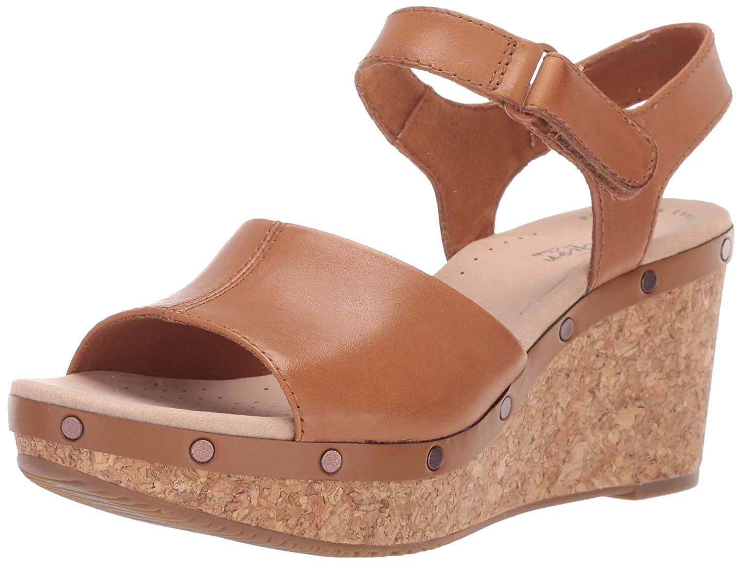Clarks Annadel Clover Wedges | Leather Platform Sandal with Cushion Soft™ Support (70-120 chars)