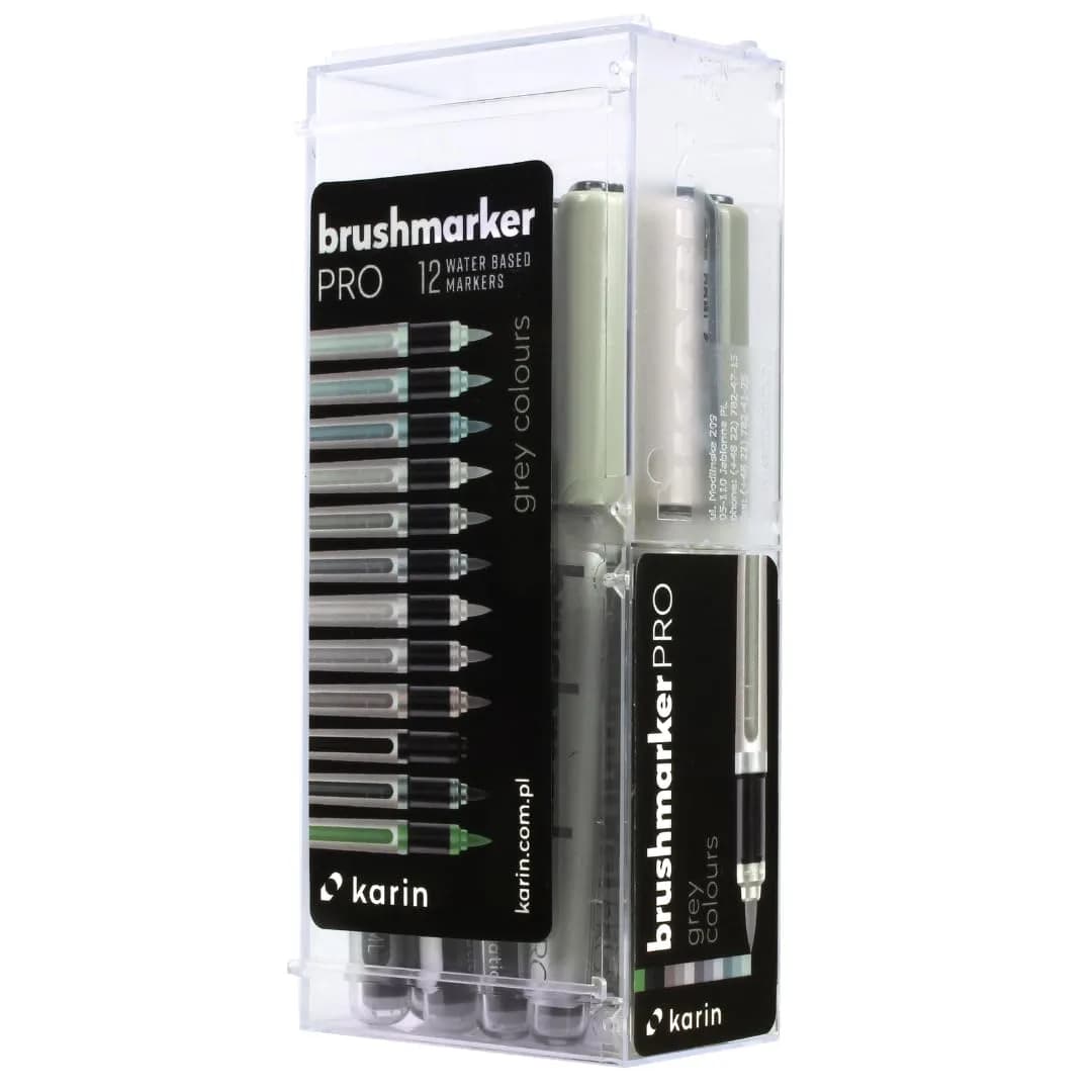 KARIN Pro Brush Marker 12 Grey Colours Set 2.4ml Liquid Paint | Smooth Ink Flow - main product image