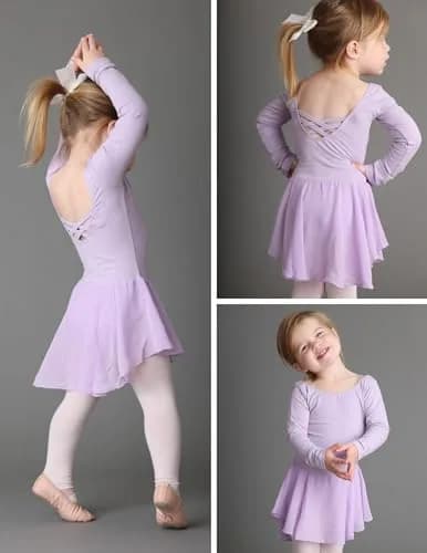 Zaclotre Little Kid Girl's Classic Long Sleeve Dance Dresses Lilac | Ballet Leotard for 2-11Y thumbnail 4