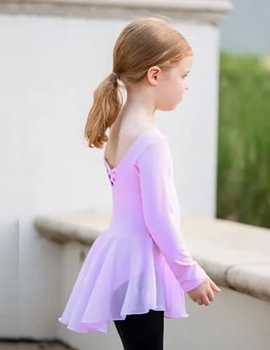 Zaclotre Little Kid Girl's Classic Long Sleeve Dance Dresses Lilac | Ballet Leotard for 2-11Y thumbnail 7
