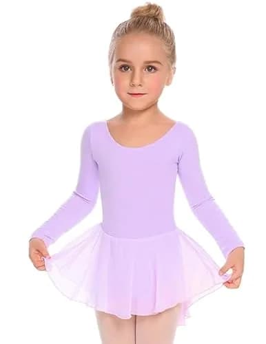 Zaclotre Little Kid Girl's Classic Long Sleeve Dance Dresses Lilac | Ballet Leotard for 2-11Y thumbnail 2