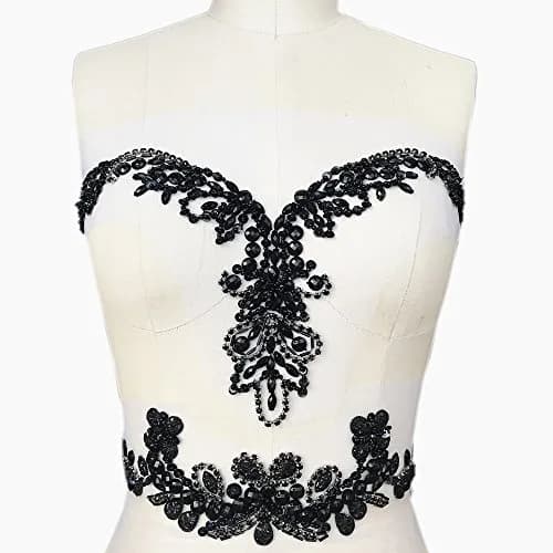 succi shan Handmade Beaded V-Neck Sequin Applique Patch 20x34cm | Bridal DIY Embellishment thumbnail 1