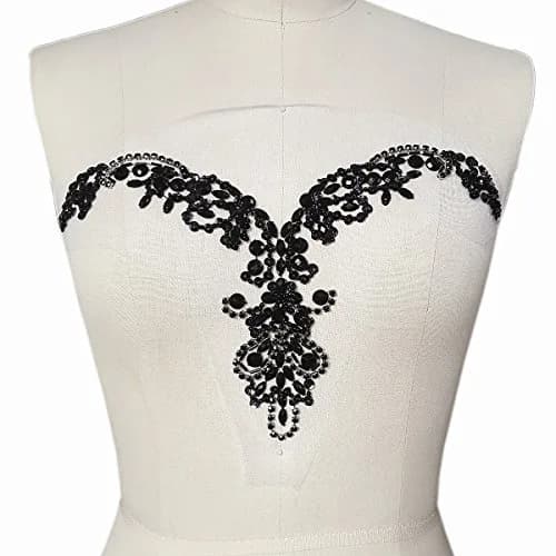 succi shan Handmade Beaded V-Neck Sequin Applique Patch 20x34cm | Bridal DIY Embellishment thumbnail 4