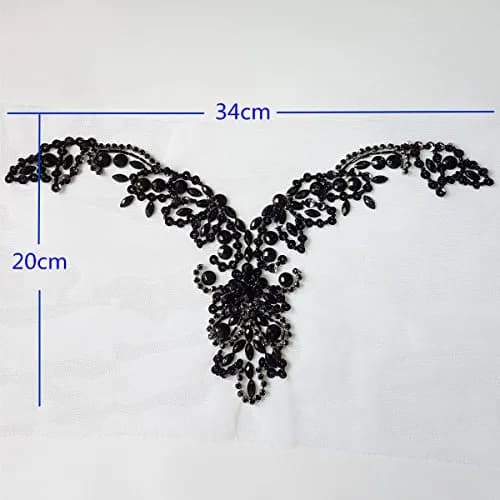 succi shan Handmade Beaded V-Neck Sequin Applique Patch 20x34cm | Bridal DIY Embellishment thumbnail 2