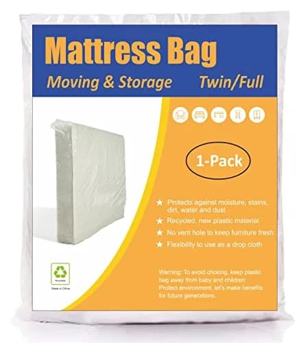 ComfortHome Mattress Bag for Moving and Storage, 4 Mil Extra Thick, Twin and Full Size | Heavy Duty Mattress Cover thumbnail 1