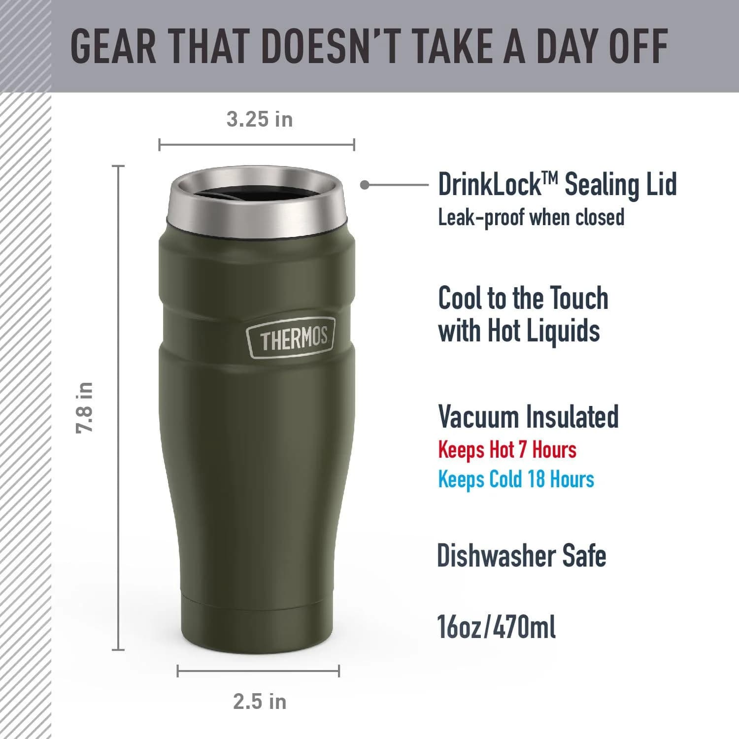 THERMOS Stainless King 16oz Tumbler - Army Green | Keeps Drinks Hot 7 Hrs, Cold 18 Hrs - view 2