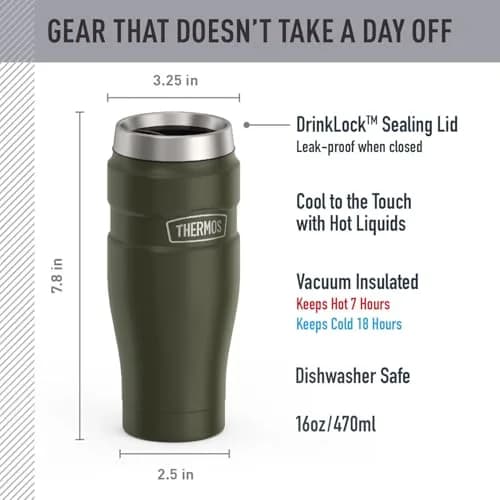 THERMOS Stainless King 16oz Tumbler - Army Green | Keeps Drinks Hot 7 Hrs, Cold 18 Hrs thumbnail 2