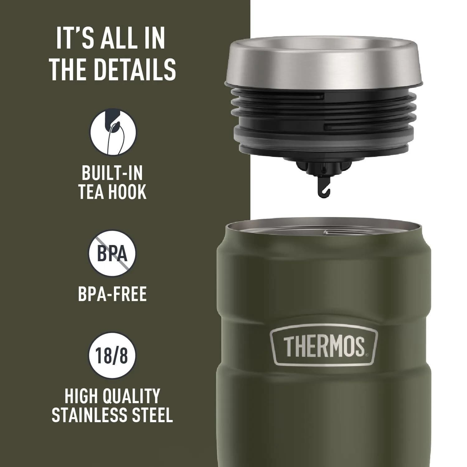 THERMOS Stainless King 16oz Tumbler - Army Green | Keeps Drinks Hot 7 Hrs, Cold 18 Hrs - view 4