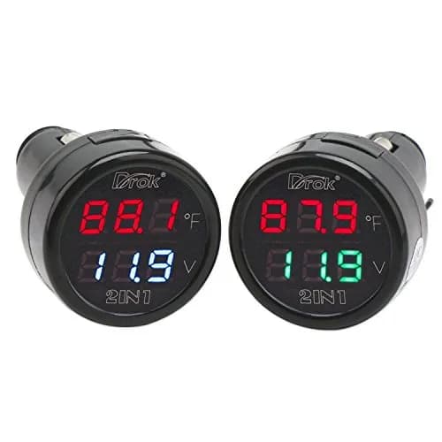 DROK Dual Display Car Thermometer & Voltage Monitor 10-170°F | 12V/24V Cigarette Lighter Powered thumbnail 1