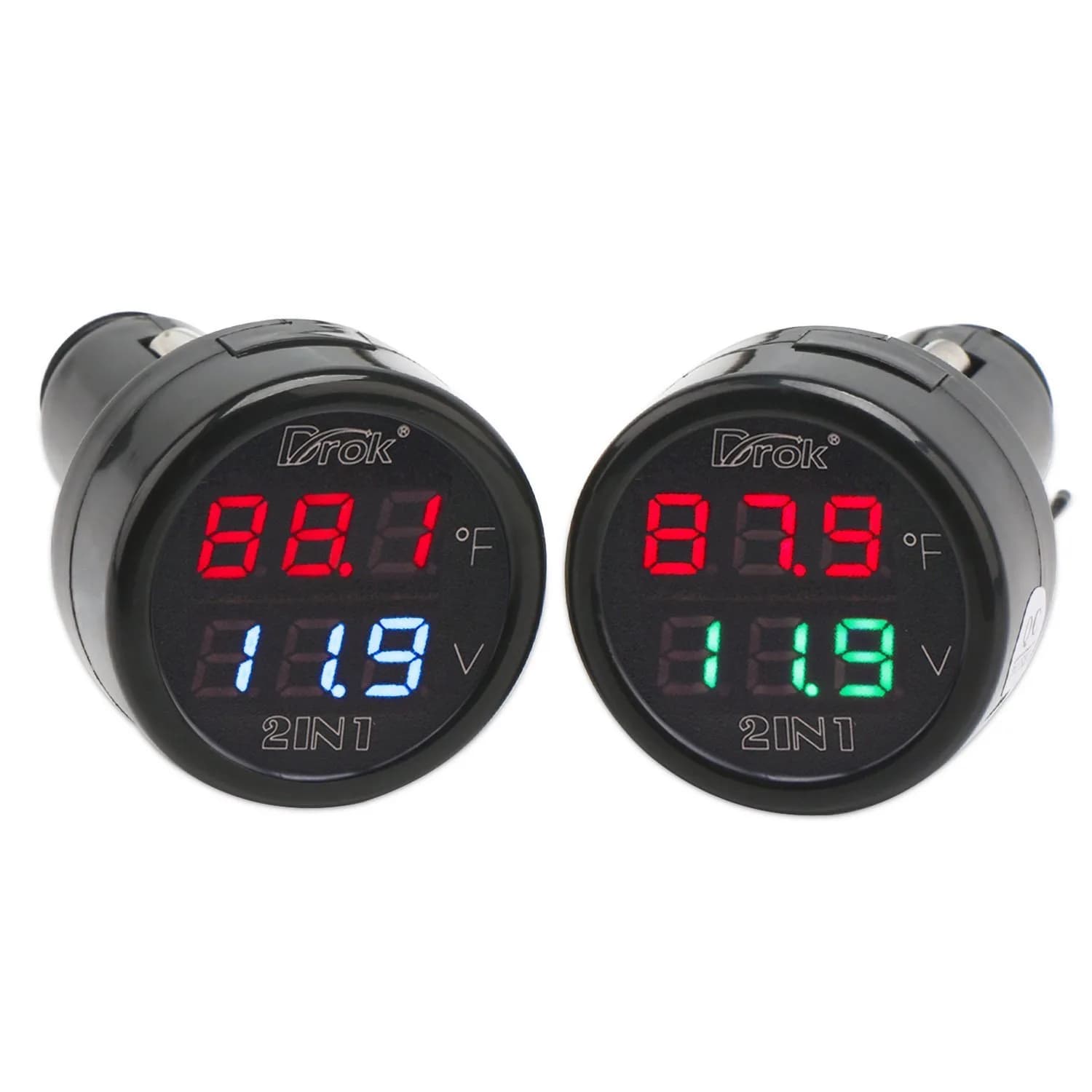 DROK Digital DC Voltage & Temperature Monitor 12V/24V | 10-170°F Battery Voltmeter Thermometer — Black