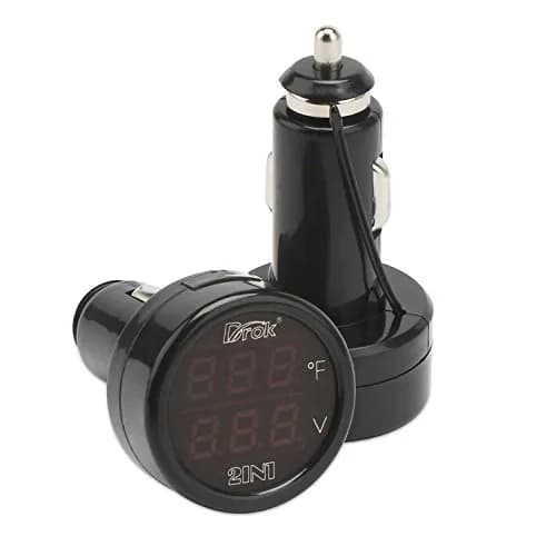 DROK Dual Display Car Thermometer & Voltage Monitor 10-170°F | 12V/24V Cigarette Lighter Powered thumbnail 2