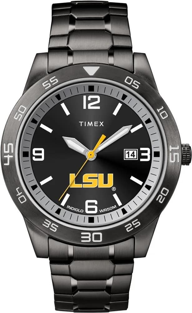 Timex Tribute Men's Collegiate Acclaim 42mm Watch – LSU Tigers with Black Stainless Steel Expansion Band — LSU Tigers