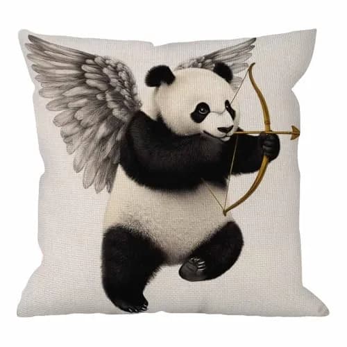 HGOD DESIGNS Panda Pillow Cover 18x18 inch | Cotton Linen Decorative Cushion Cover thumbnail 1