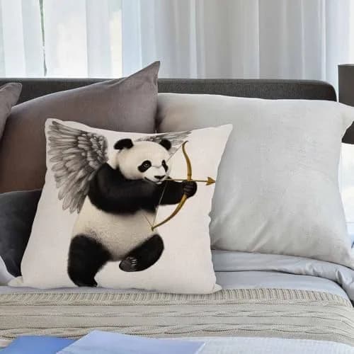 HGOD DESIGNS Panda Pillow Cover 18x18 inch | Cotton Linen Decorative Cushion Cover thumbnail 4