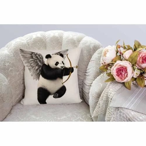 HGOD DESIGNS Panda Pillow Cover 18x18 inch | Cotton Linen Decorative Cushion Cover thumbnail 2