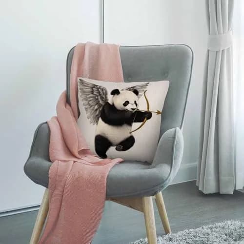 HGOD DESIGNS Panda Pillow Cover 18x18 inch | Cotton Linen Decorative Cushion Cover thumbnail 3