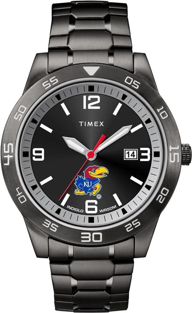 Timex Tribute Men's Collegiate Acclaim 42mm Watch – Kansas Jayhawks with Black Stainless Steel Expansion Band