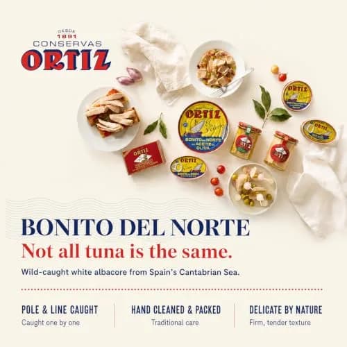Ortiz White Tuna in Olive Oil, Fresh Tender Slices, Spanish Wild Caught Tuna, High in Protein and Omega 3 Fats, Excellent in Salad, Pasta or Sandwiches - No Need to Add Mayo, 3.95oz Can (Pack of 6) thumbnail 7