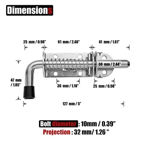 JQK Spring Loaded Latch Pin 5 Inch (128mm) | Heavy Duty 304 Stainless Steel Door Lock with Screws thumbnail 2