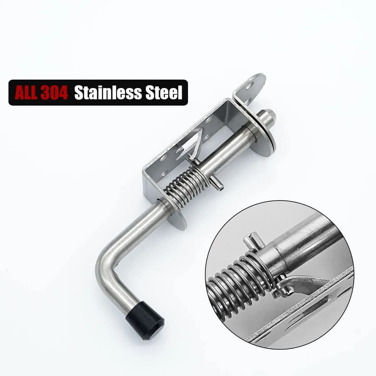 JQK Spring Loaded Latch Pin 5 Inch (128mm) | Heavy Duty 304 Stainless Steel Door Lock with Screws - view 3