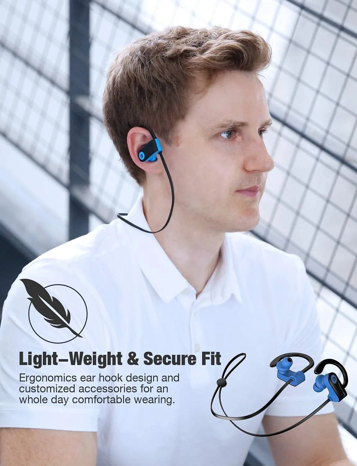 Otium Wireless Sports Earbuds Bluetooth 4.1 IPX7 Waterproof (Blue) | HD Stereo Sound with 9 Hrs Battery - view 6