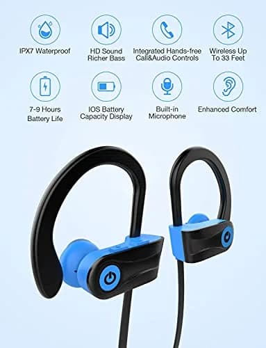Otium Wireless Sports Earbuds Bluetooth 4.1 IPX7 Waterproof (Blue) | HD Stereo Sound with 9 Hrs Battery thumbnail 2