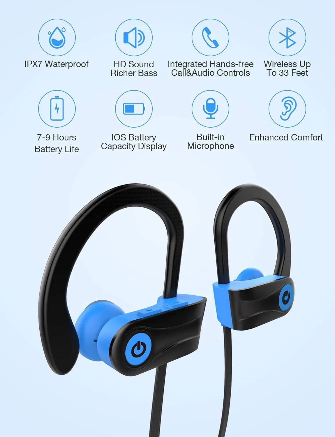 Otium Wireless Sports Earbuds Bluetooth 4.1 IPX7 Waterproof (Blue) | HD Stereo Sound with 9 Hrs Battery - view 2