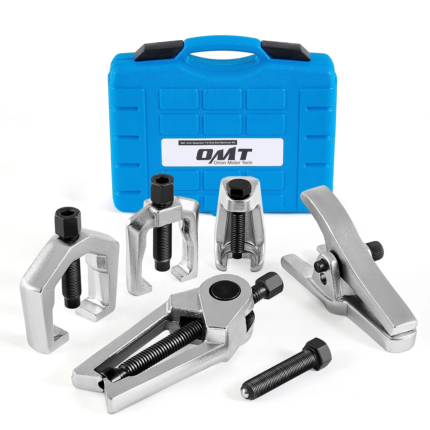 Orion Motor Tech Ball Joint Separator, Tie Rod End Tool Set, Pitman Arm Puller | Heavy-Duty Alloy, 5 Tools, Portable ABS Case — Blue Case Silver Puller