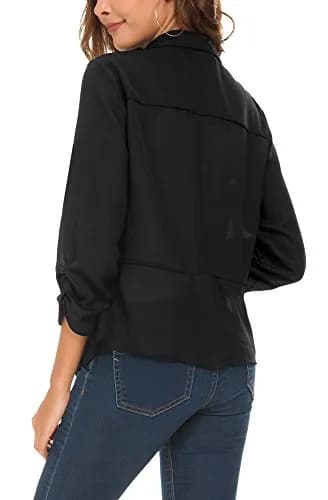 Urban CoCo Women's Ruched Sleeve Lightweight Thin Chiffon Blazer (S, Black) | Breathable & Stylish thumbnail 5