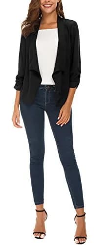 Urban CoCo Women's Ruched Sleeve Lightweight Thin Chiffon Blazer (S, Black) | Breathable & Stylish thumbnail 6