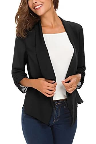 Urban CoCo Women's Ruched Sleeve Lightweight Thin Chiffon Blazer (S, Black) | Breathable & Stylish thumbnail 3