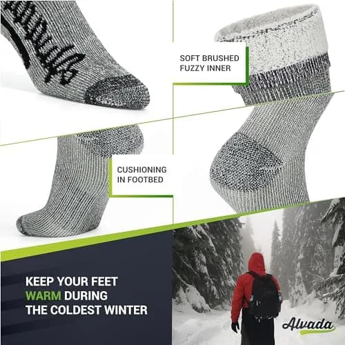 Alvada Merino Wool Hiking Socks Thermal Warm Crew Winter Boot Sock 3 Pairs SM thumbnail 4