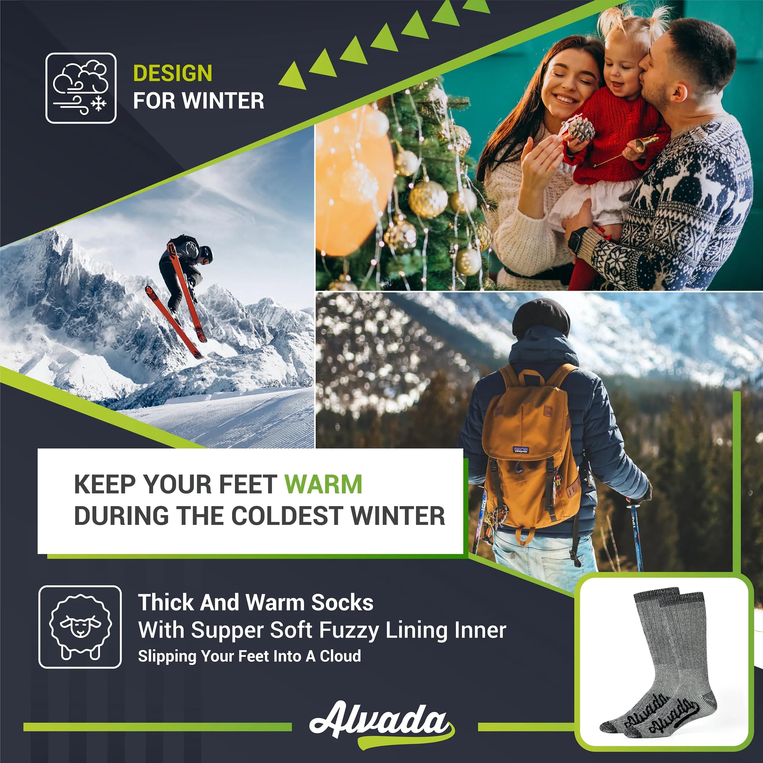 Alvada Merino Wool Hiking Socks Thermal Warm Crew Winter Boot Sock 3 Pairs SM - view 5