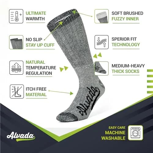 Alvada Merino Wool Hiking Socks Thermal Warm Crew Winter Boot Sock 3 Pairs SM thumbnail 2