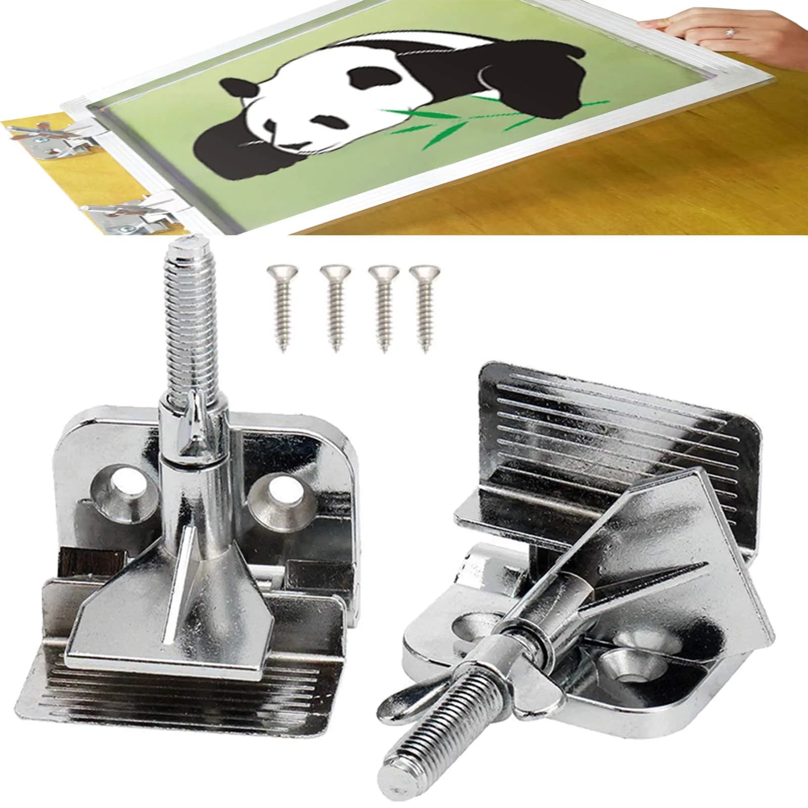 MS WGO Screen Printing Clamps 2PCS | Heavy-Duty Zinc Alloy Fixing Tool for Silk Screen Printing (70-120 chars) — silver white