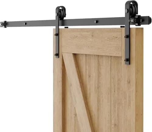 CCJH 5.5FT Sliding Barn Door Hardware Kit for Single Wooden Door | Heavy Duty Steel Track System thumbnail 1
