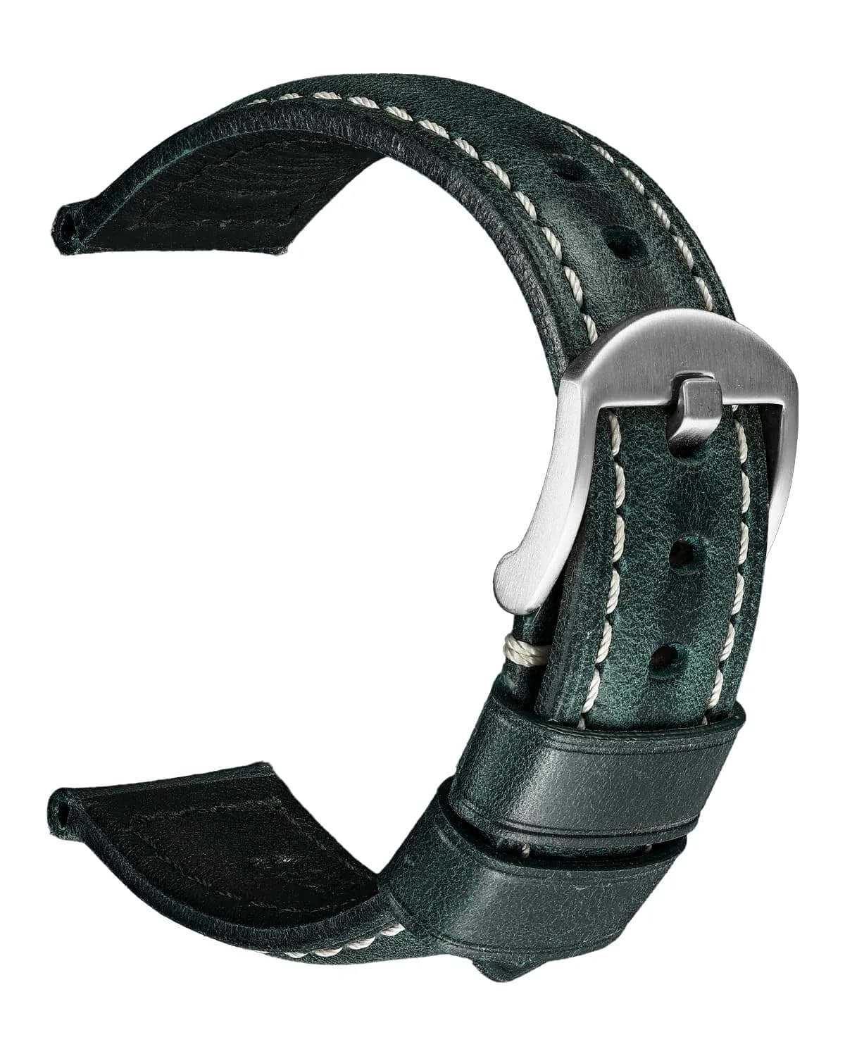 REZERO Leather Watch Bands Thickened Vintage Strap 20mm | Classic Oil-Waxed Leather for Men & Women — Teal Blue/Silver