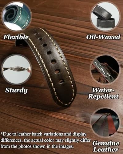 REZERO Leather Watch Bands Thickened Vintage Strap 20mm | Classic Oil-Waxed Leather for Men & Women thumbnail 6
