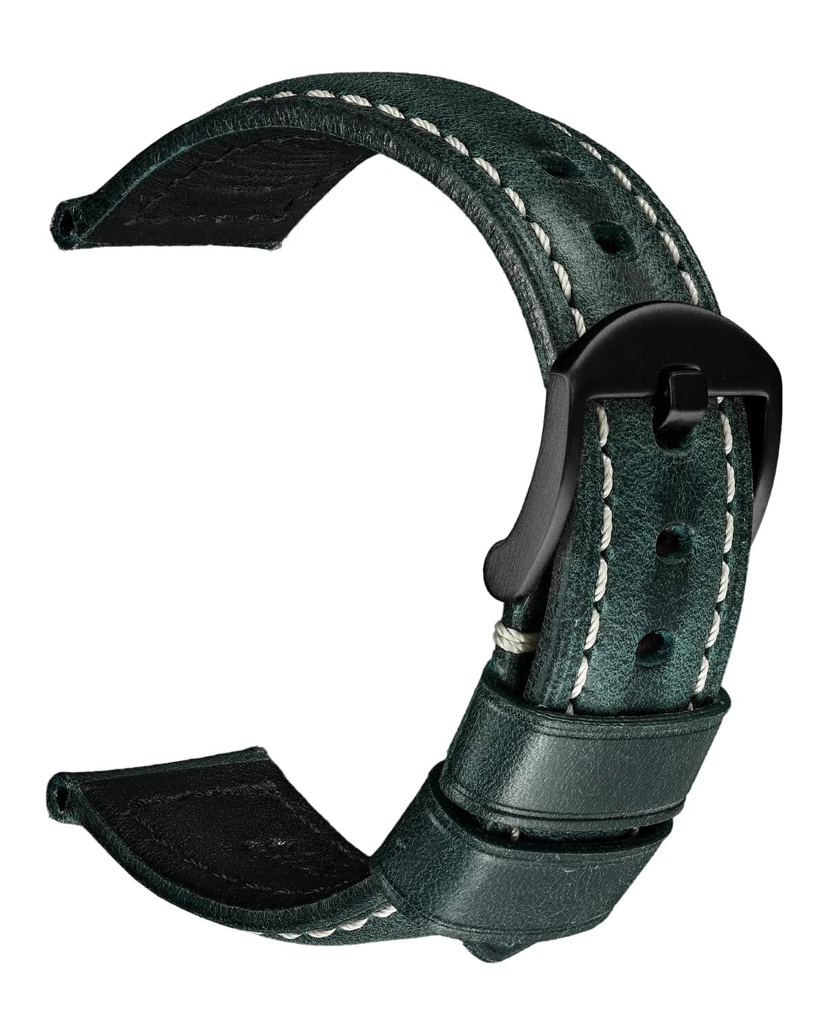 REZERO Leather Watch Bands Thickened Vintage Strap | Elegant Oil-Waxed Leather (20mm) — Teal Blue/Black