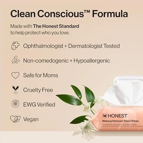 Honest Beauty Cleansing Makeup Remover Facial Wipes, Fragrance-Free, 30ct | Gentle, Hypoallergenic, Waterproof Makeup Removal thumbnail 5