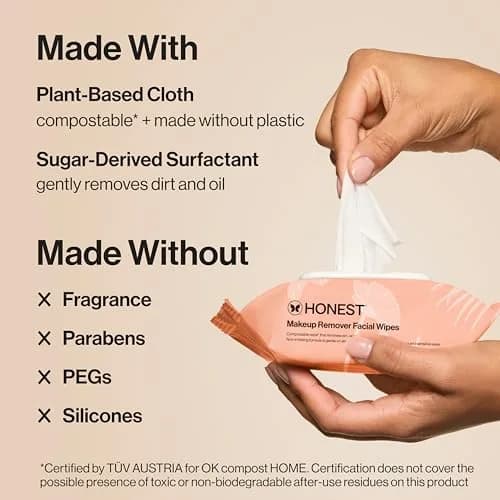 Honest Beauty Cleansing Makeup Remover Facial Wipes, Fragrance-Free, 30ct | Gentle, Hypoallergenic, Waterproof Makeup Removal thumbnail 3