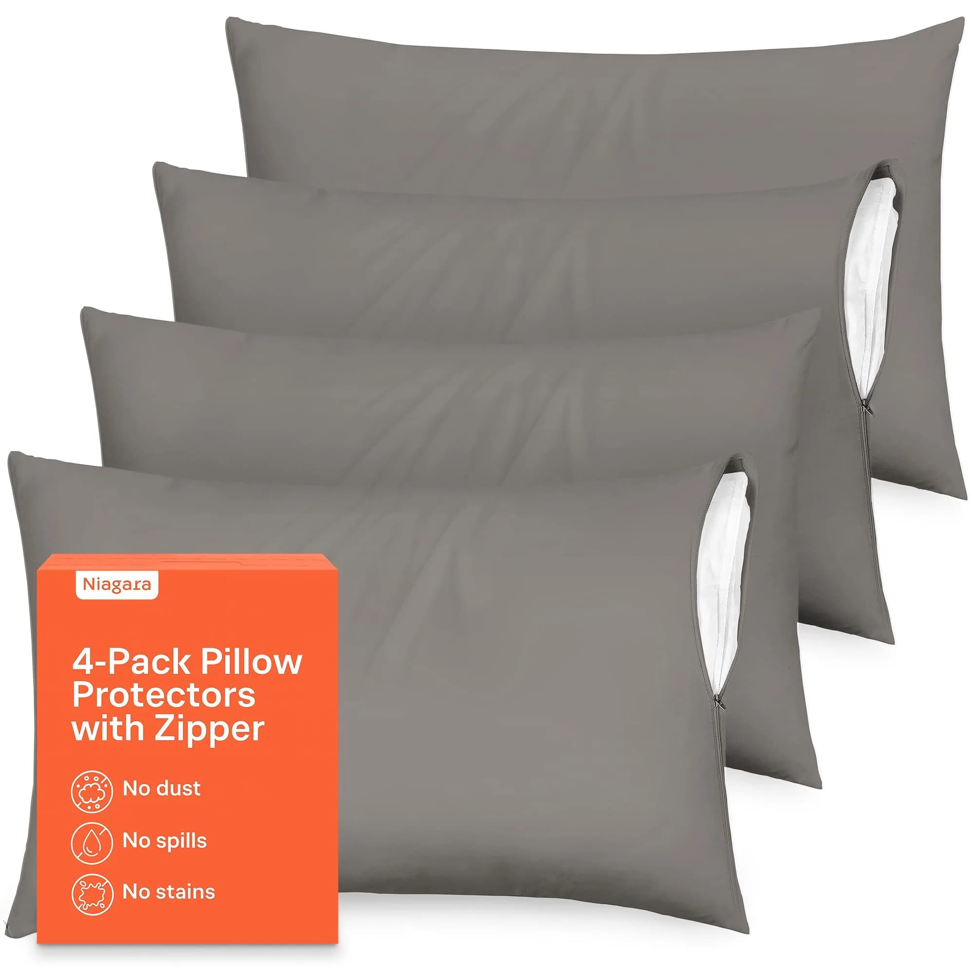Niagara Sleep Solution Ultra Soft Pillow Protectors with Zipper - King Size - Set of 4 | Breathable Microfiber, Dust & Stain Protection