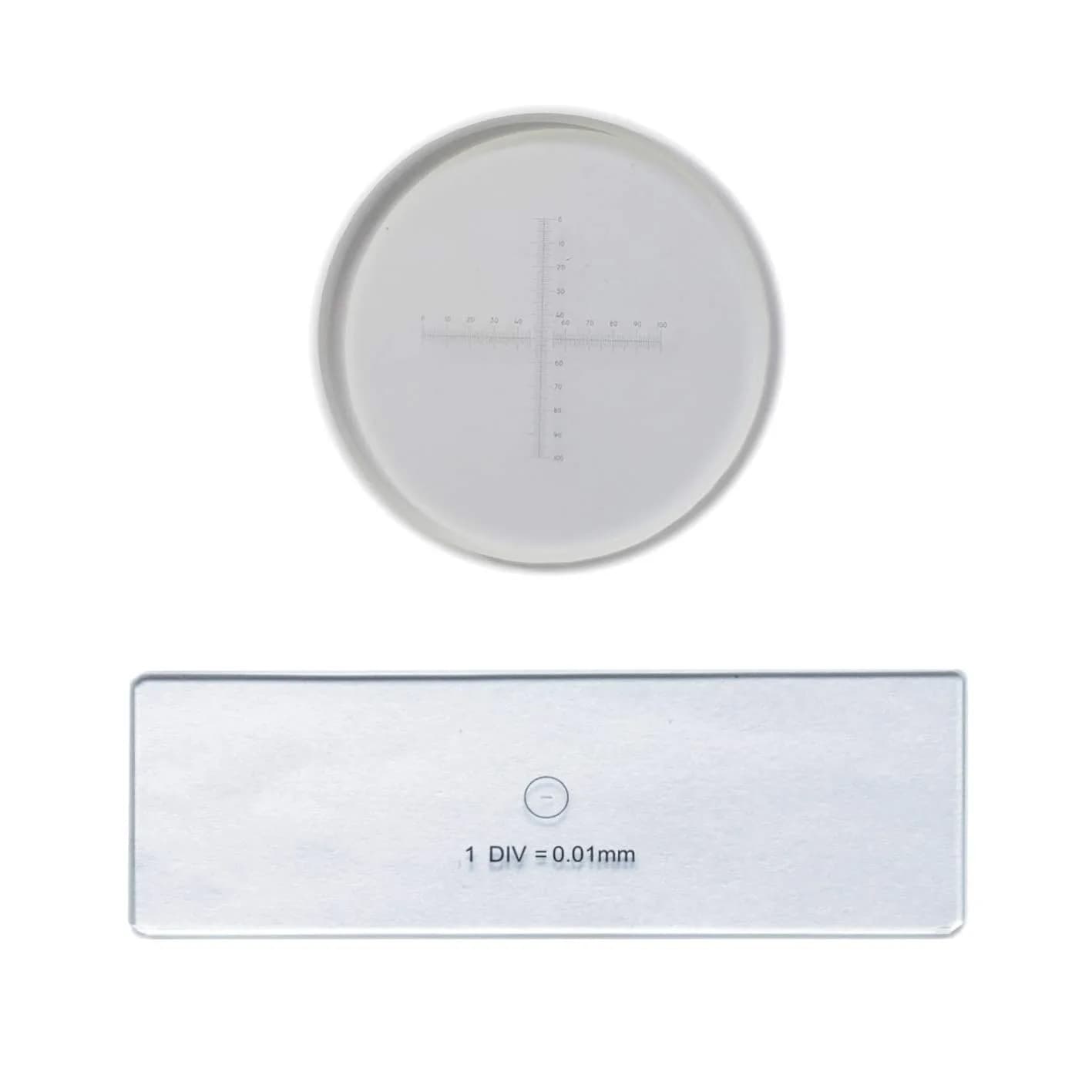 MUHWA 0.1mm High Precision Ocular Micrometer + 0.01mm Stage Micrometer | Optical Glass, 2 Items — White