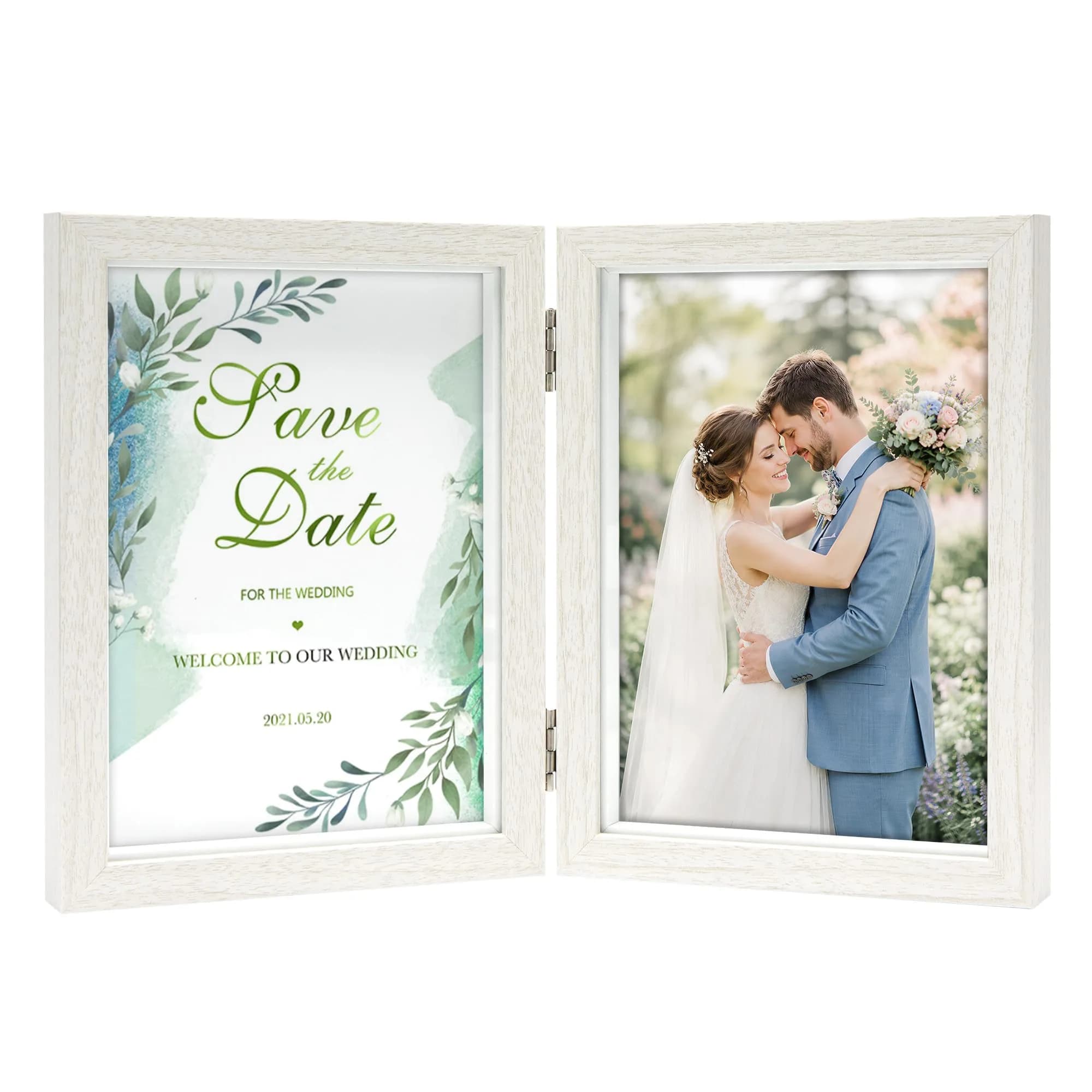 Afuly 5x7 Double Picture Frame White | Wall & Tabletop Display for Home & Office — White